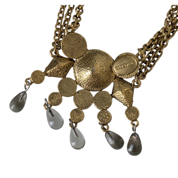 Vintage Jean Paul Gaultier Gold Tone Crystal Triple Strand Necklace 80s 90s Goth - Picture 8 of 12